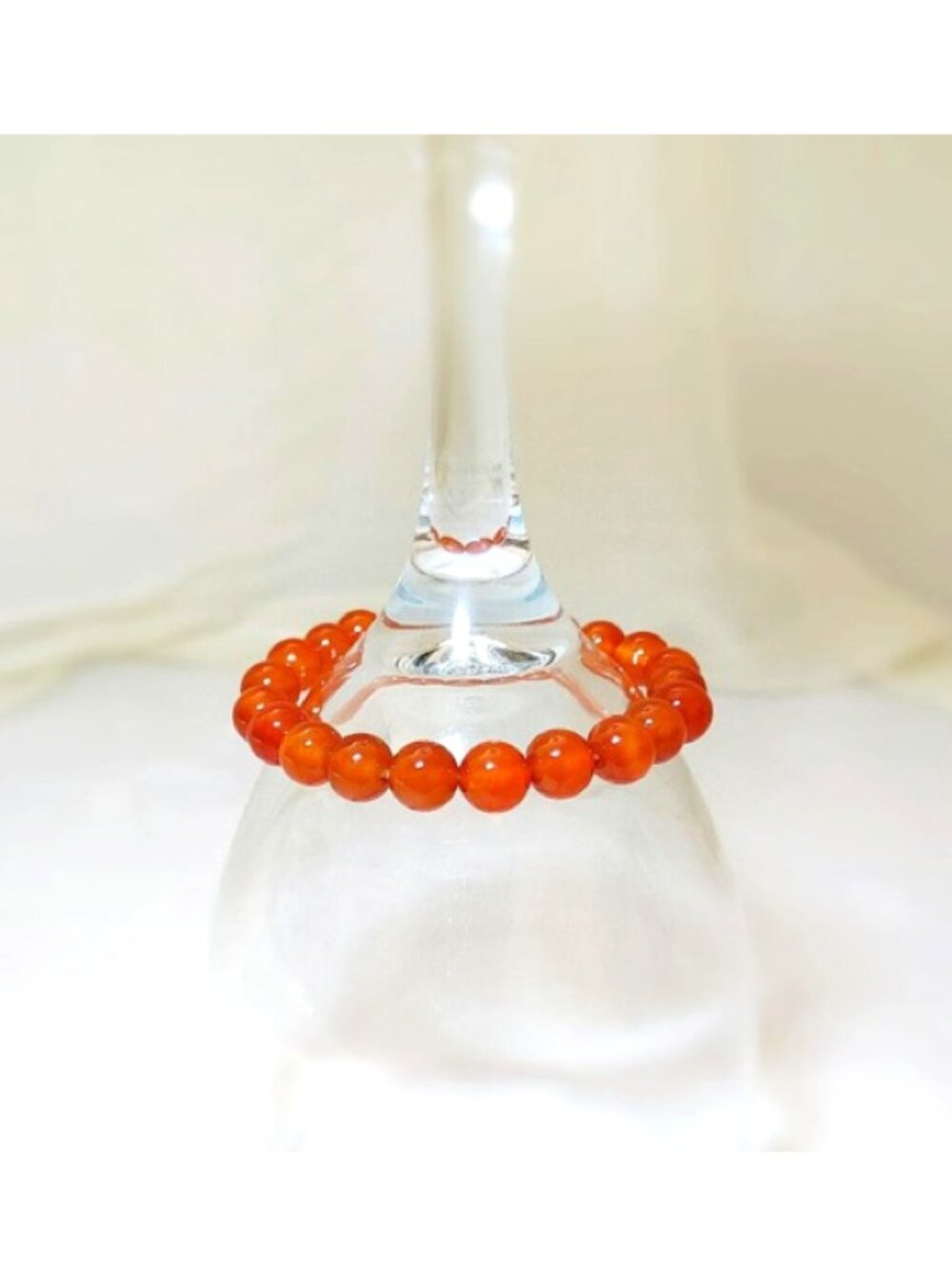 Elastic Bracelet (br2) Orange Carnelian 8mm Bead 6"-6.5"